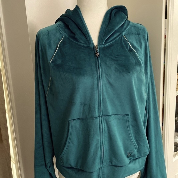 Victoria's Secret Velour Cropped Tracksuit Zip Hoodie Rhinestone Jacket Y2K Fall - Picture 15 of 17